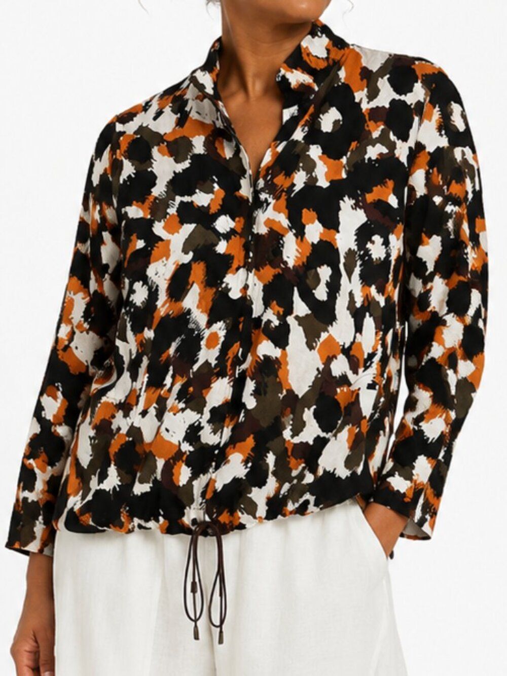 Hot Cotton 100% Linen Animal Print Drawstring Jacket Women's Medium Lagenlook